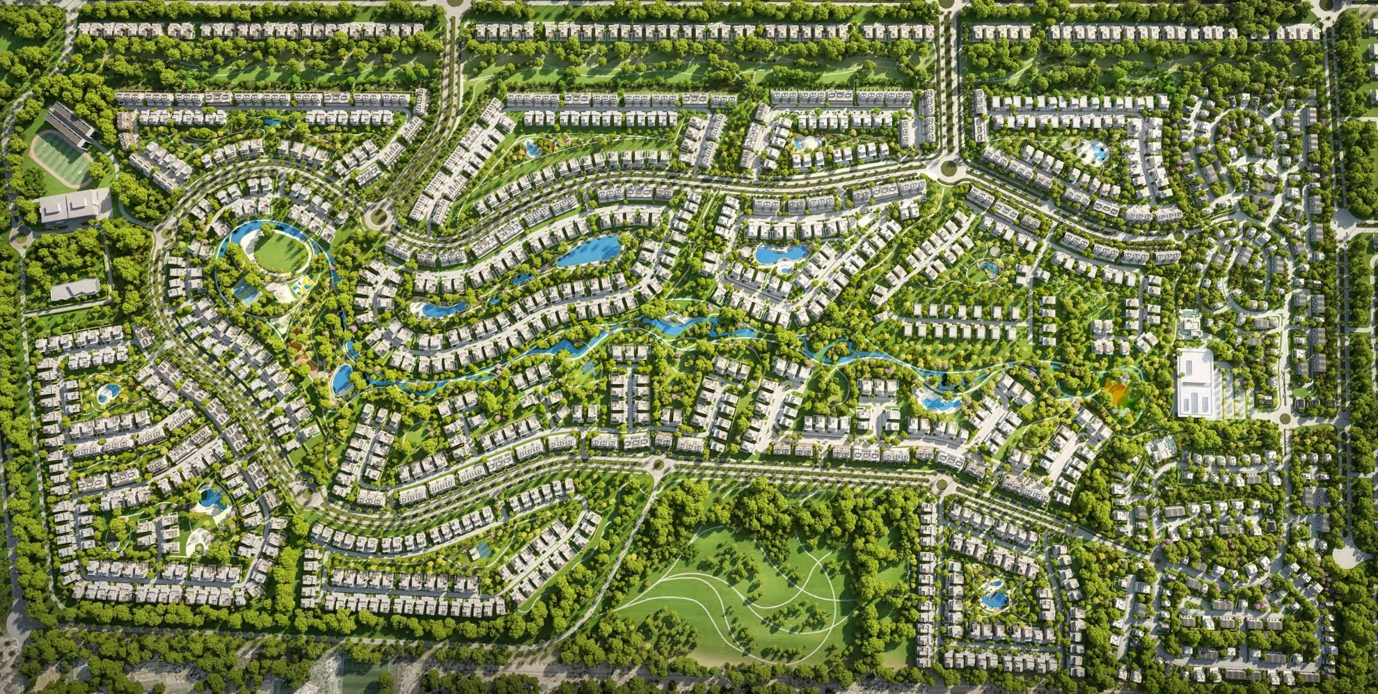 Lunaya masterplan showing lagoons, parks, villas and Lunaya Terraces
